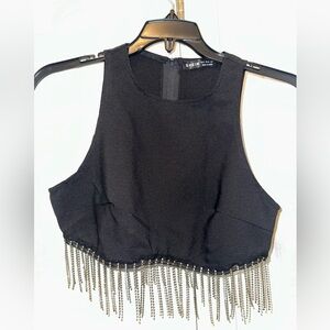 Black Fringe Crop Top | Back Zip | Party / Festival Top | SHEIN